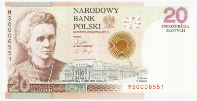 Banknot 20 złotych 2011 Maria Skłodowska-Curie