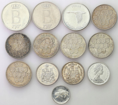 Zestaw monet Kanada + Belgia - 13 sztuk - SREBRO