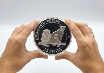 Gambia 100 Dalasis 1995 32 Oz RZADKOŚĆ 1 KG SREBRA