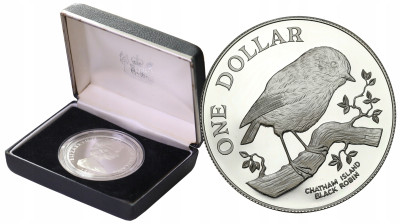 Nowa Zelandia 1 dolar 1984 Skalinek czarny- SREBRO