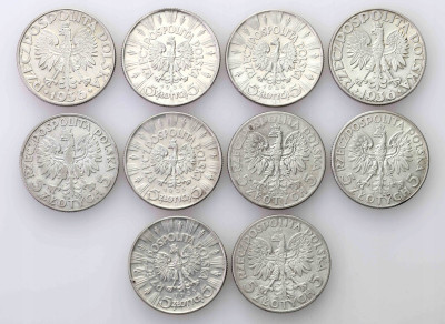 II RP. 5 złotych 1932-1936 RÓŻNE – 10 szt - SREBRO