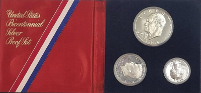 USA-zestaw- 1/4 + 1/2 + 1 DOLARA 1976 – SREBRO