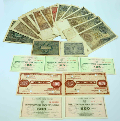 Banknoty i papiery wartościowe ZESTAW – 23 szt