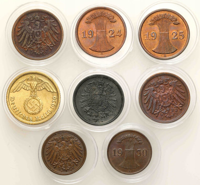 Niemcy, Prusy, III Rzesza. 1-10 fenigów 1875-1939 – 8 szt.