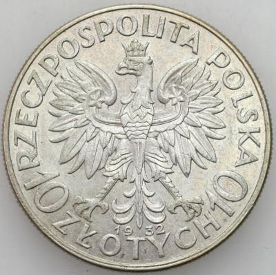 Polska 10 złotych 1932 kobieta bez znaku – SREBRO