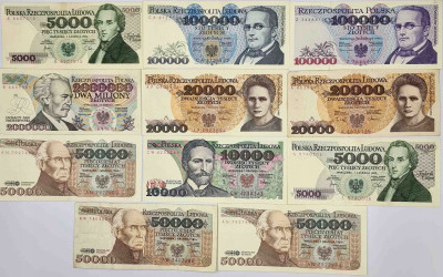Polska. 5.000 – 2.000.000 złotych 1982-1993 RÓŻNE SERIE – 11 szt.