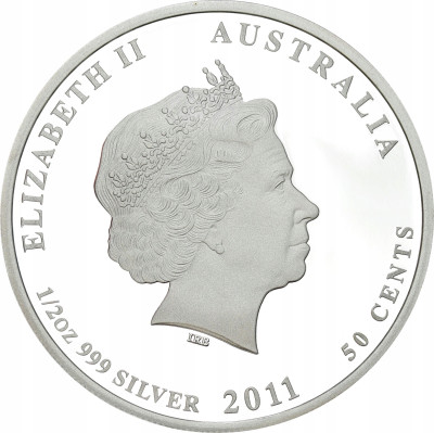 Australia. 50 centów 2011 życie morskie, żółw szylkretowe – SREBRO