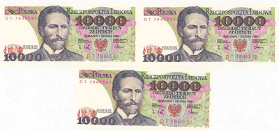 PRL. 10.000 złotych 1988 seria DT - 4 sztuki