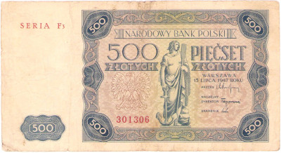 500 złotych 1947 seria F3 – RZADKOŚĆ R5