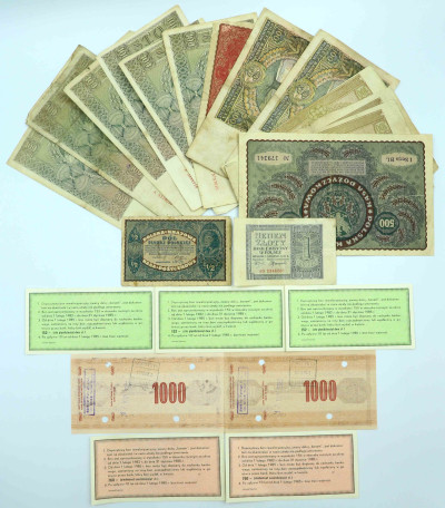 Banknoty i papiery wartościowe ZESTAW – 23 szt