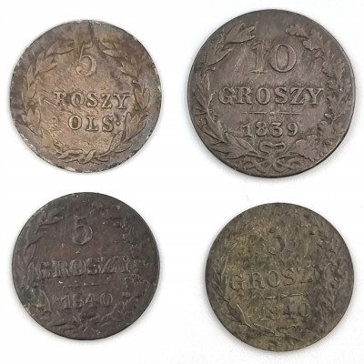 Polska XIX/Rosja. 5-10 groszy 1819-1840 – 4 szt
