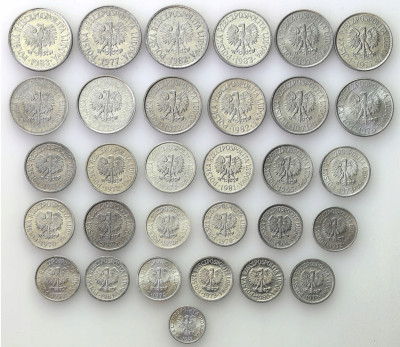 PRL. 1 grosz do 1 złoty 1949-1983 zestaw 31 sztuk