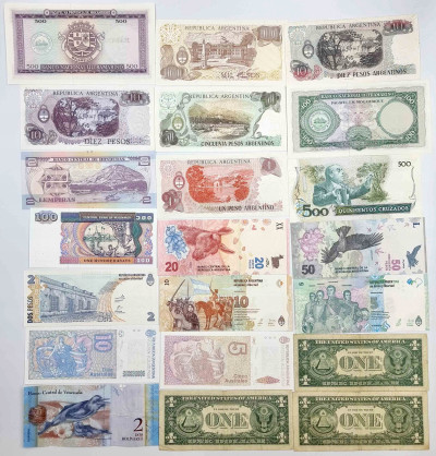 Świat. Banknoty RÓŻNE – 21 sztuk