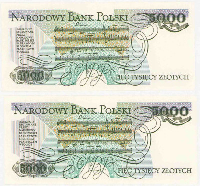 PRL. 5.000 złotych 1988 Chopin – 2 sztuk