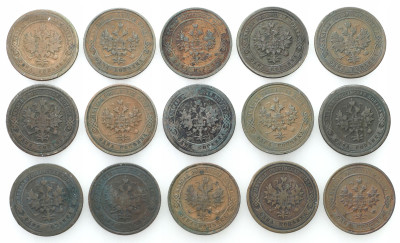 Rosja. 1 kopiejka 1888-1915 – 15 sztuk