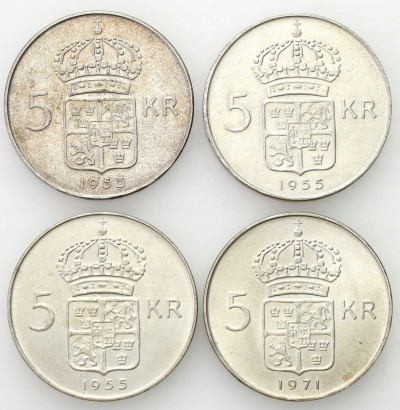 Szwecja. 5 koron 1955-1971 SREBRO – 4 szt.