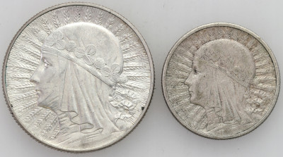 II RP. 2 złote 1932 i 5 złotych 1933 głowa kobiety