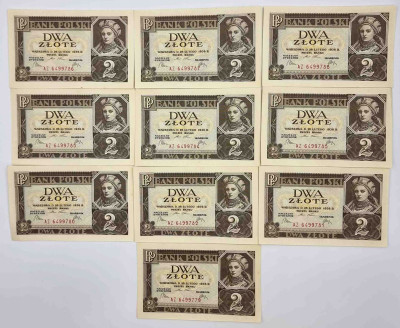 2 złote 1936 seria AZ, 10 sztuk - KOLEJNE NUMERY