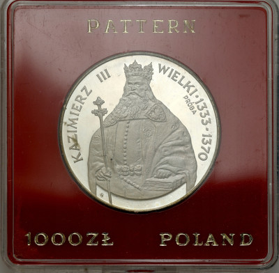 PRL PRÓBA srebro 1.000 złotych 1987 Kazimierz Wielki - półpostać - SREBRO