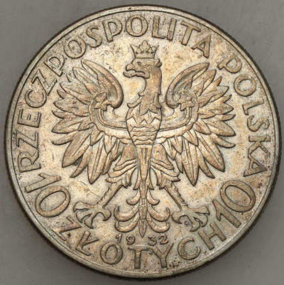 II RP. 10 złotych 1932 głowa kobiety ze znakiem - SREBRO