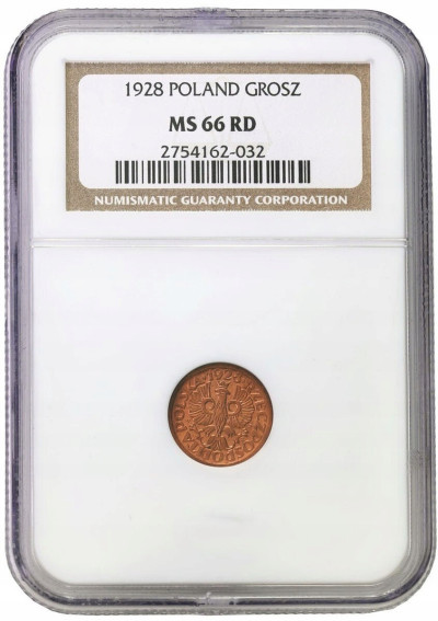 II RP. 1 grosz 1928 NGC MS66 RD (MAX) – IDEALNY kolor RD