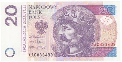 Polska. Banknot 20 złotych 2012 obiegowe – seria AA