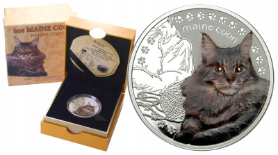 Niue. 1 dolar 2014 Kot Maine Coon – SREBRO