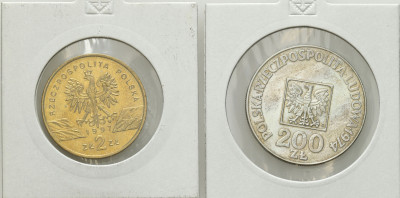 PRL, III RP. 200 złotych 1974 i 2 złote 1997 Jelonek RZADSZE – 2 szt