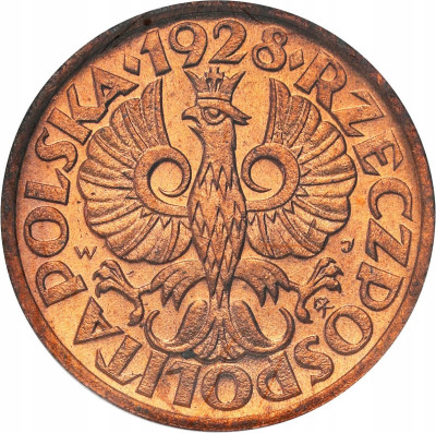 II RP. 1 grosz 1928 NGC MS66 RD (MAX) – IDEALNY kolor RD