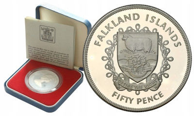 Wielka Brytania. 50 pensów 1977 Falklandy - SREBRO