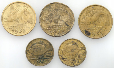 Wolne Miasto Gdańsk/ Danzig. 5-10 fenigów 1932 – 5 szt