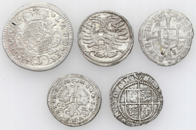 Niemcy, Austria. 1 do 3 krajcarów, zestaw 5 monet