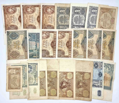 Polska. Duży zestaw banknotów 1931-1940 – 23 sztuk