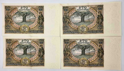 100 złotych 1934 seria CE, 4 sztuki - KOLEJNE NUMERY