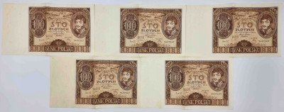 100 złotych 1934 seria CE, 5 sztuk