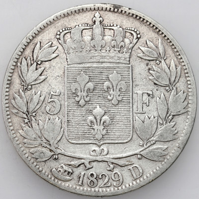 Francja - 5 franków 1829 D Charles X - SREBRO 900