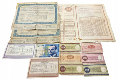 Polska, Francja. Papiery wartościowe, bony i banknot 1931-1971 – 12 szt