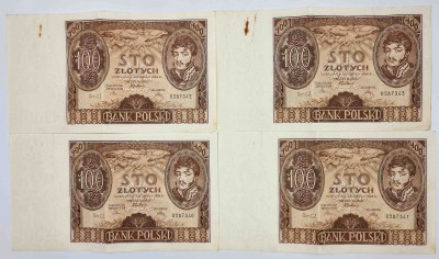 100 złotych 1934 seria CZ, 4 sztuki - KOLEJNE NUMERY