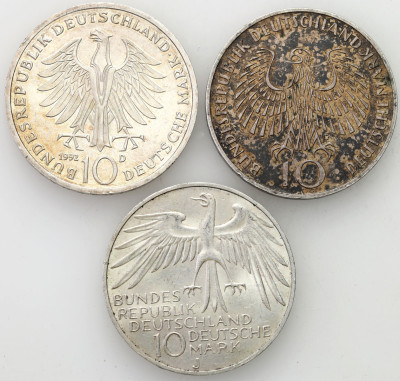 Niemcy. 10 marek 1972-1992 D, J, G SREBRO – 3 szt