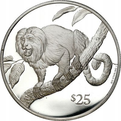 Brytyjskie Wyspy Dziewicze. 25 dolarów 1993 Marmozeta Lwia – SREBRO