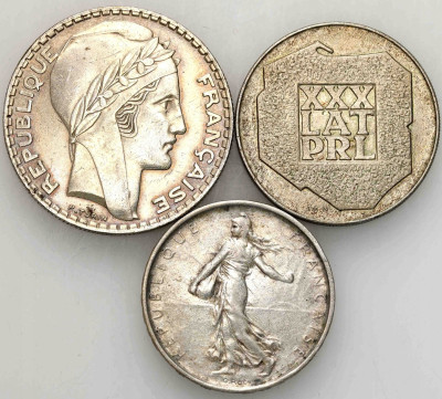 Polska, Francja, zestaw 3 monet srebrnych - SREBRO