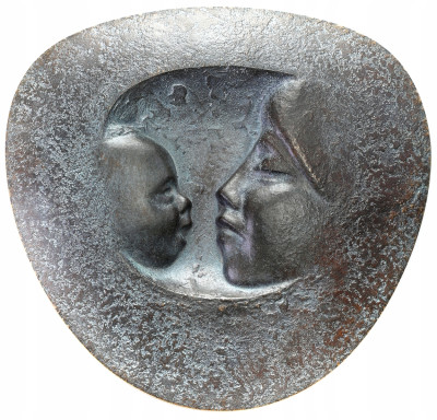Plakieta Matka z dzieckiem „Pierworodny”, J. Markiewicz, brąz