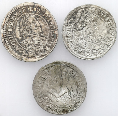 Austria / Śląsk. 3 krajcary 1626, 1663, 1711, zestaw 3 monet