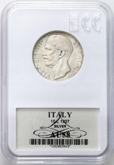 Włochy. 10 lirów 1927 – SREBRO