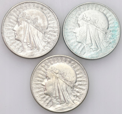 II RP. 10 złotych 1932–1933 głowa kobiety SREBRO – 3 szt
