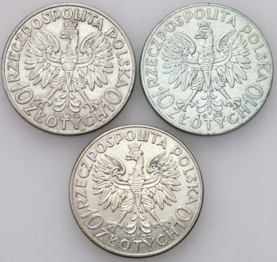 II RP. 10 złotych 1932–1933 głowa kobiety SREBRO – 3 szt