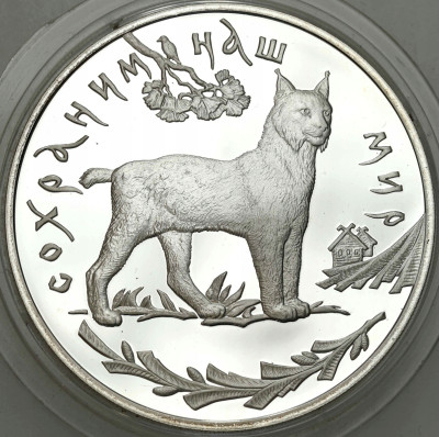 Rosja - 3 ruble 1995 Chrońmy nasz świat - Ryś - SREBRO