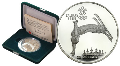 Kanada 20 dolarów 1986 XV Igrzyska Olimpijskie Calgary 1988 biathlon SREBRO