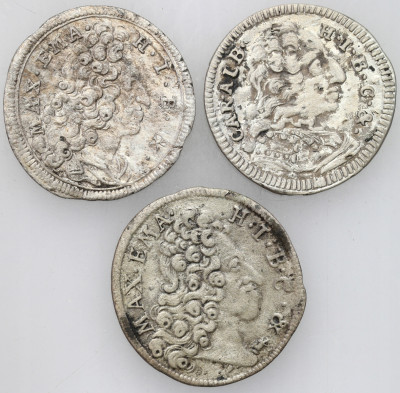 Niemcy, Bawaria. 3 krajcary 1715, 1719, 1736, zestaw 3 monet