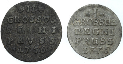 Niemcy, Prusy. 2 grosze 1756 E, Królewiec i Grosz 1776 A, Berlin